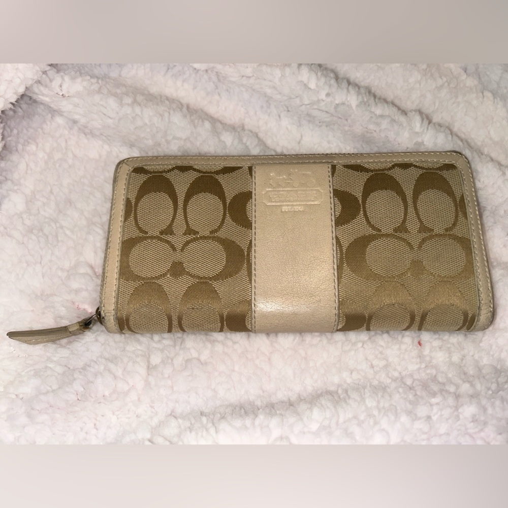 Coach Leather & Canvas Monogram Accordion Long Zip Wallet